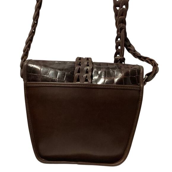 Vintage Brighton crossbody bag Leather Alligator Embossed dark brown #047765 - Picture 4 of 8